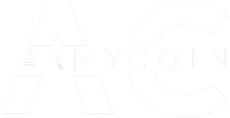 Das Bild zeigt das weiße Logo von Army Coin Ch auf transparentem Hintergrund.